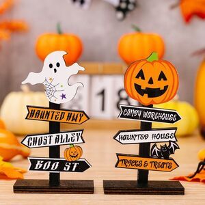 Halloween Ghost and Pumpkin Sign Decor